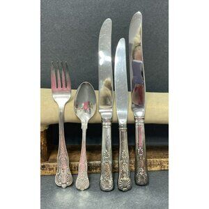 5 USN Navy Fouled Anchor International Silver Plate Kings Pattern Flatware